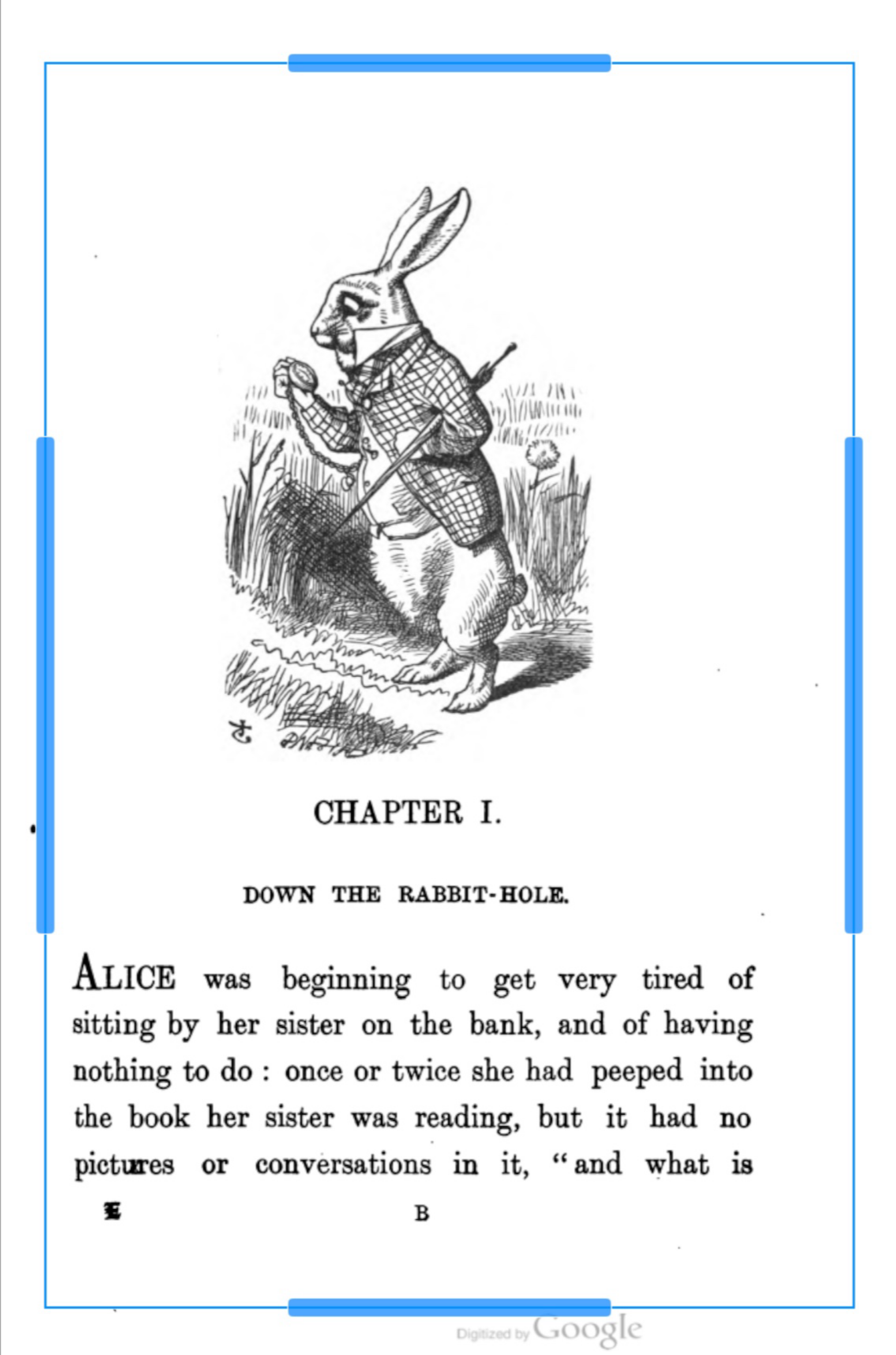 Canvas showing blue even-page crop box