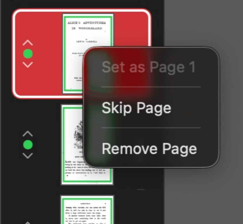 Right-click context menu on page thumbnail