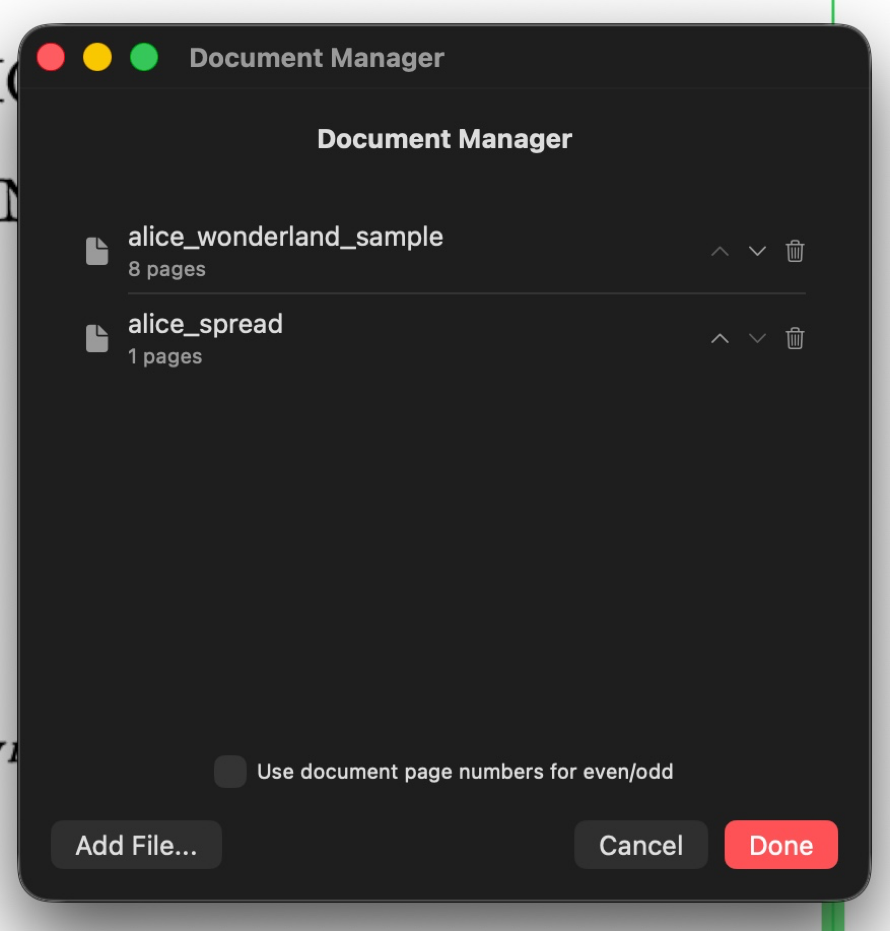 Document Manager dialog