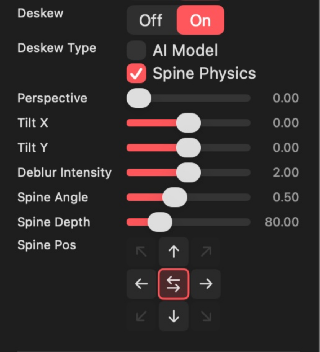 Spine Angle and Spine Depth sliders